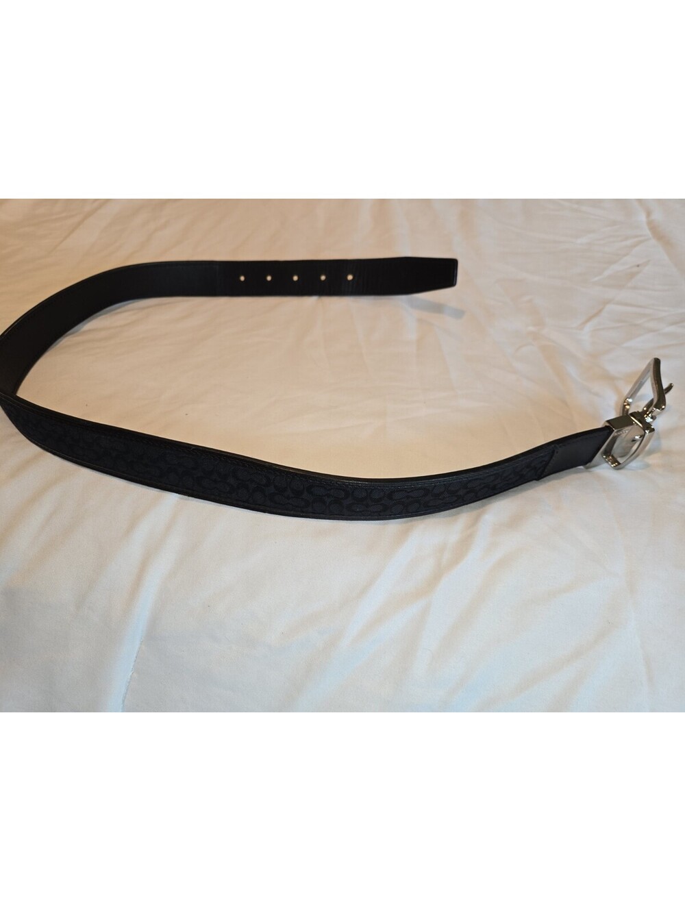 Coach Leather Belt Featuring Seed Pattern With Polished Silver Harness Buckle...